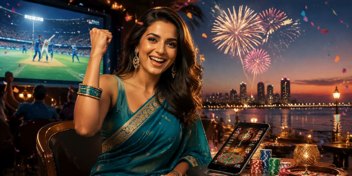 Indian woman enjoying cricket betting on mobile