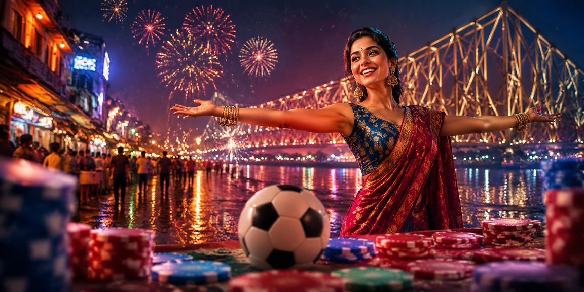 Evening scene of Kolkata with vibrant match-viewing atmosphere